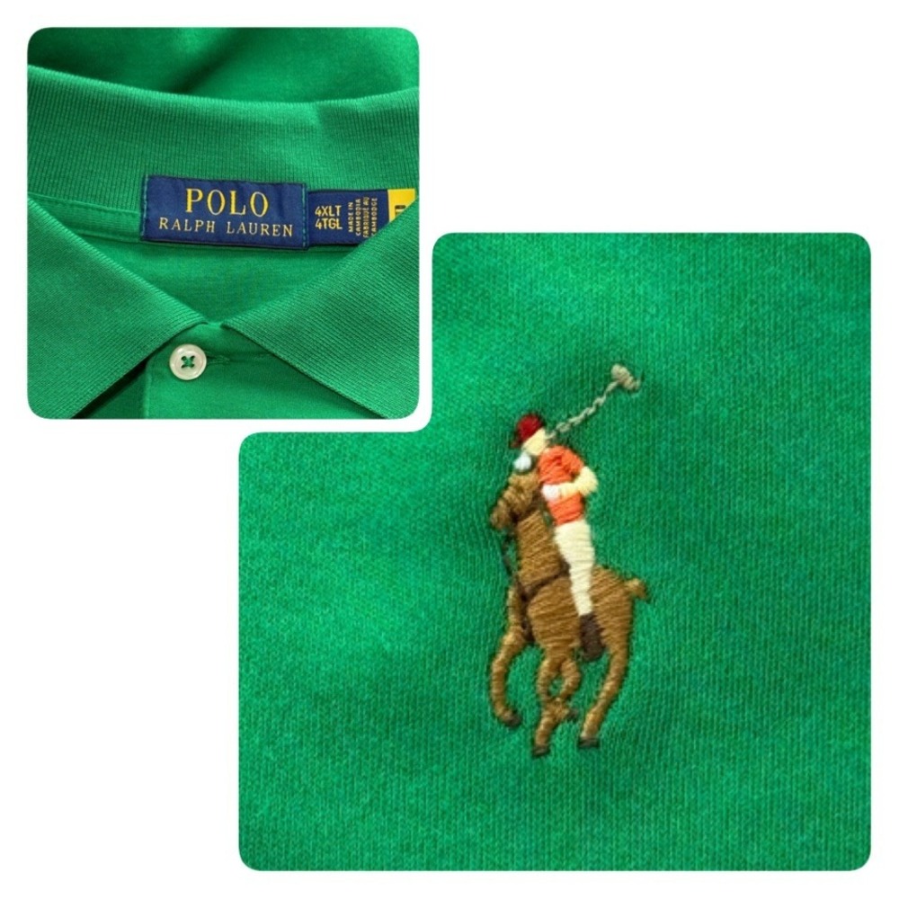 Ralph Lauren POLO Green Shirt Men 4XLT 4XL Tall Flesh Pony Logo Short Sleeve